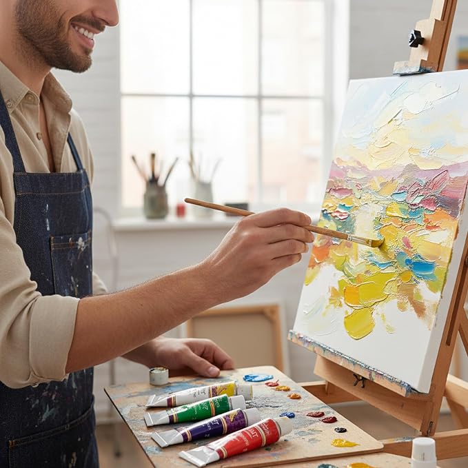 MyArtscape Oil Paint Set - 12 x 12ml Artist Oil Paint Tubes | Rich pigment oil paint set with smooth blending glossy finish and excellent coverage for canvas painting