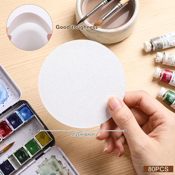 80 Sheets Round Watercolor Paper, 4 Inch, 110 Lb/230 GSM, White