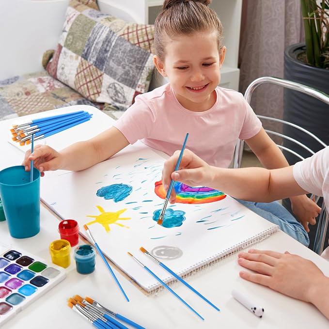 Halobios Paint Brushes Set for Acrylic Painting, 15 Pcs Flat and 15 Pcs Round Art Paint Brush Acrylic Painting Brush, Paint Brushes for Kids Adults Oil Watercolor Rock Painting Body Face Nail Art