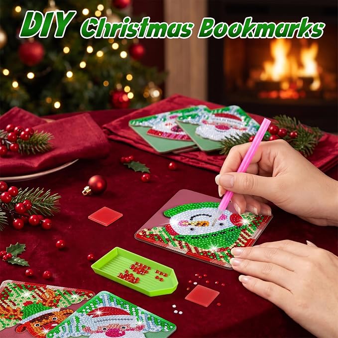 WIVICO 4Pcs Diamond Painting Bookmarks, Diamond Pearl Art Kits for Adults | DIY Bookmark,Diamond Dots Paint By Numbers Kit,Gifts for Book Lovers(Christmas 2)