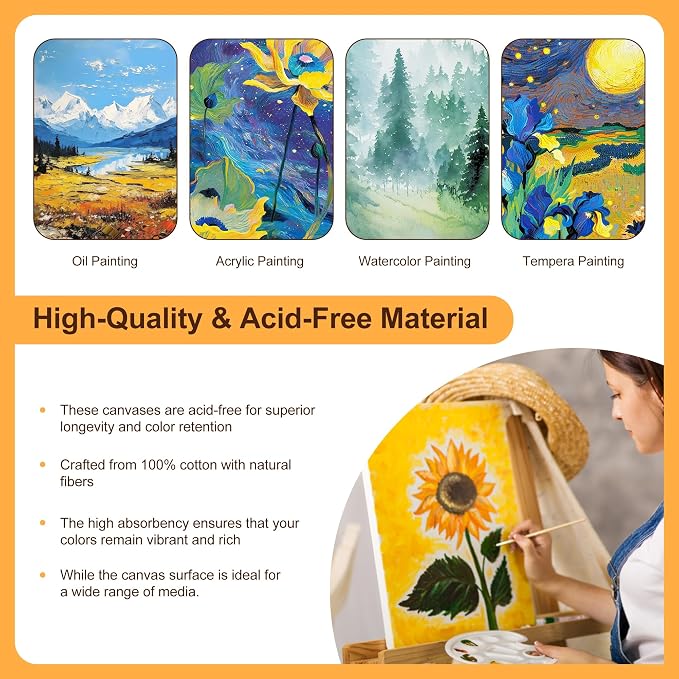 6-Piece Canvas Set for Painting – 11.8x7.9”, 7.9x5.9”, 5.9x3.9”, 7.9x7.9”, 5.9x5.9”, 3.9x3.9” Stretched Canvas Panels – White Artist Canvas Boards for Oil, Acrylic & Craft Painting (Model A)