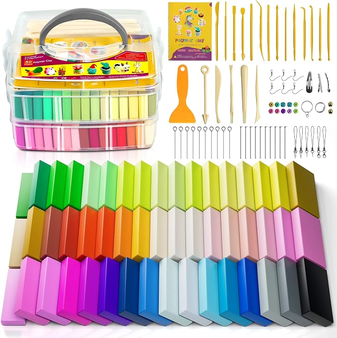 Aestd-ST Polymer Clay 52 Colors, Oven Bake Modeling Clay for Kids & Artists | 20 Sculpting Tools, Accessories, Easy to Shape, Non-Sticky, Colorful, Portable Storage Box, DIY Starter Kit for Kids & Adults
