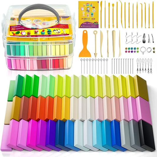 Aestd-ST Polymer Clay 52 Colors, Oven Bake Modeling Clay for Kids & Artists | 20 Sculpting Tools, Accessories, Easy to Shape, Non-Sticky, Colorful, Portable Storage Box, DIY Starter Kit for Kids & Adults