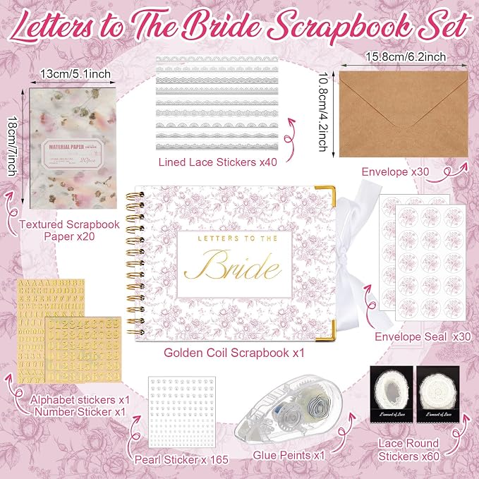 Humyoun Letters to Bride Scrapbook,8.5 X 7 Inch,Floral,Pink