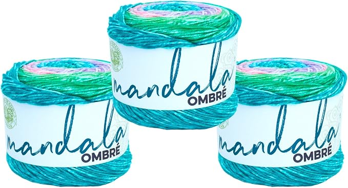 Lion Brand Yarn, Mandala Ombré Yarn, Balance, Rainbow Multicolor, 3 Pack | Variegated Yarn for Crochet, Knit, Crafts, Soft, Acrylic Fiber for Blankets, Worsted Weight Sweaters, Colorful Shawls