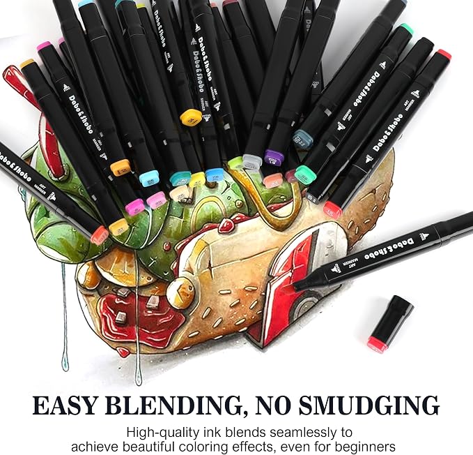 Dabo&Shobo 24 Colors Drawing Markers, Dual Tip Art Markers, Coloring Marker For Adult Sketching And Coloring