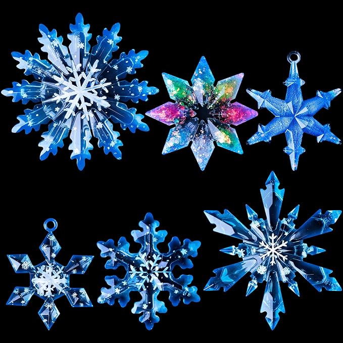 LET'S RESIN Christmas Resin Molds, 6 Varying Sizes Snowflake Silicone Molds | Epoxy Resin Molds, 3D Ice Crystal Resin Ornament Molds, Silicone Molds for Epoxy Resin, Tree & Car Decoration