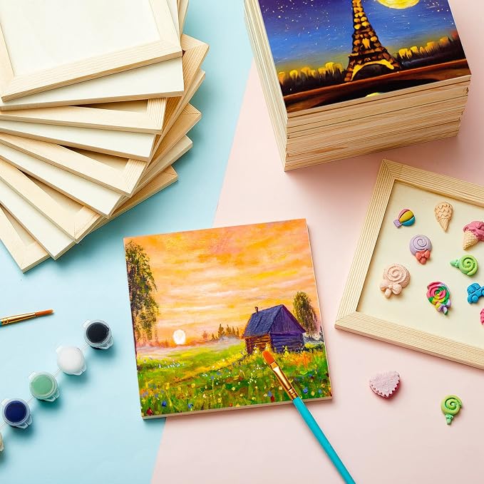 Kathfly 48 Pcs 6 x 6 Inch Wood Panels for Painting,Unfinished Boards