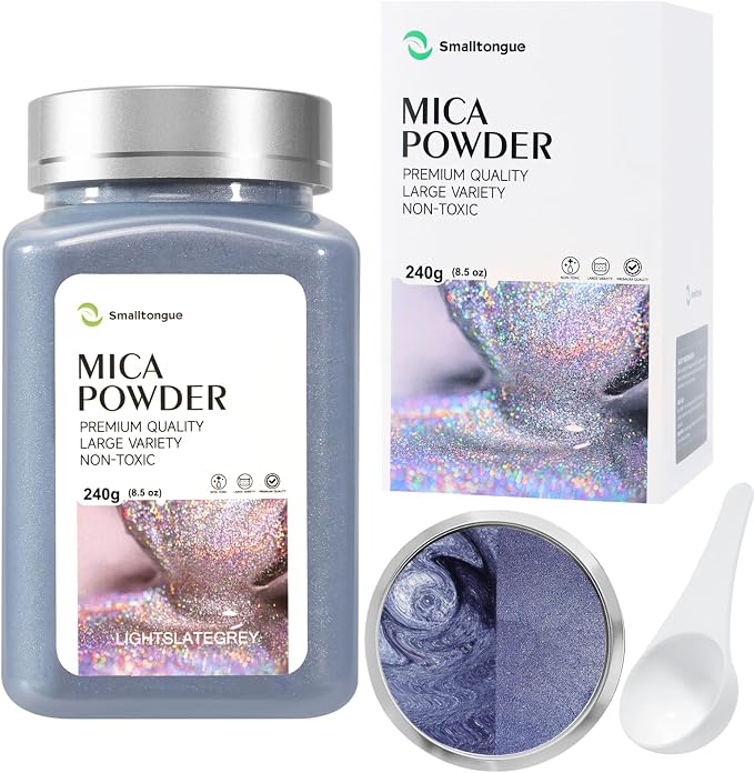 Mica Powder, Lightslategrey, 240g with Scoop, Complies with ASTM D-4236 | For Epoxy Resin, Soap, Bath Bomb, Candle| Safety Material| Odorless| Brilliant Colors
