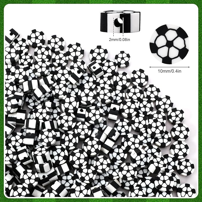 Augshy 300Pcs Soccer Clay Beads,Soccer Flat Polymer Clay Beads Charms Sports Beads for Bracelets Jewelry Making Necklaces Earrings and Crafts Supplies