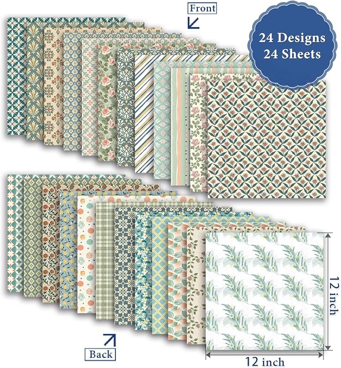 Early Spring Scrapbook Paper Pad - 24 Sheets 12x12 inches Double-Sided Pattern Decorative Scrapbooking Paper for DIY Scrapbook Journal Photo Album Crafts Cardmaking