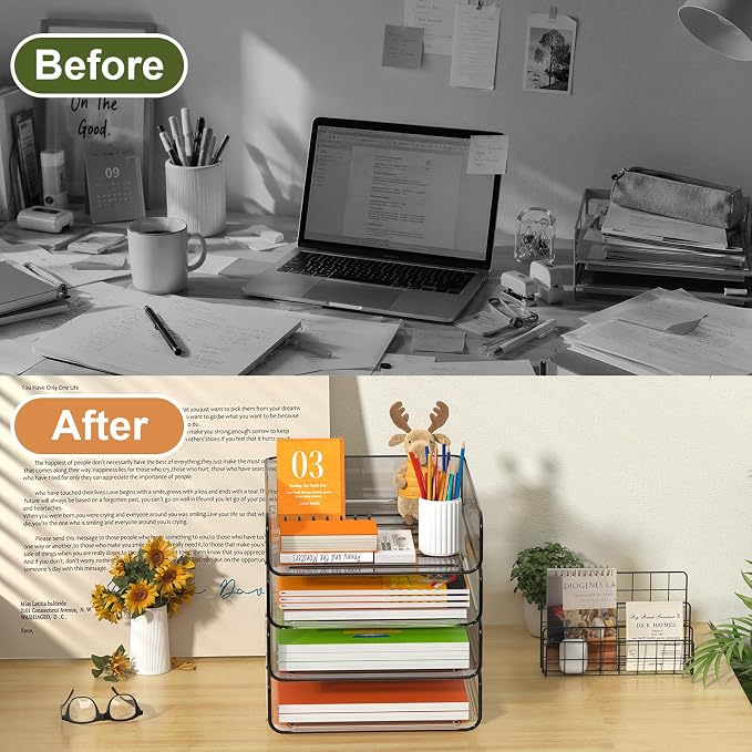 FANXIYQ 4-Tier Acrylic Paper Tray Organizer, 2-Tone Office Paper Organizer