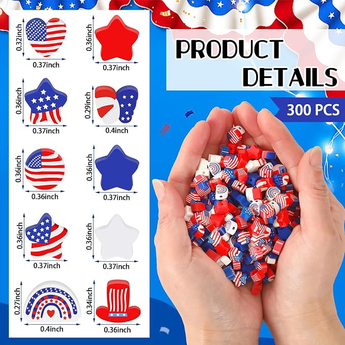 Augshy Patriotic Clay Beads,300Pcs Red White and Blue Beads for Bracelets