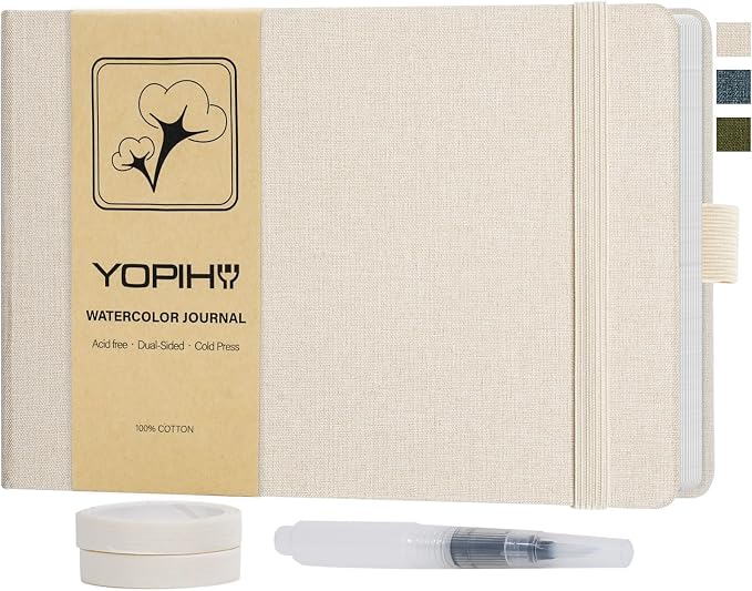 Yopih Artists Premium Linen Watercolor Sketchbook 5.5 x 8.2 in Beige