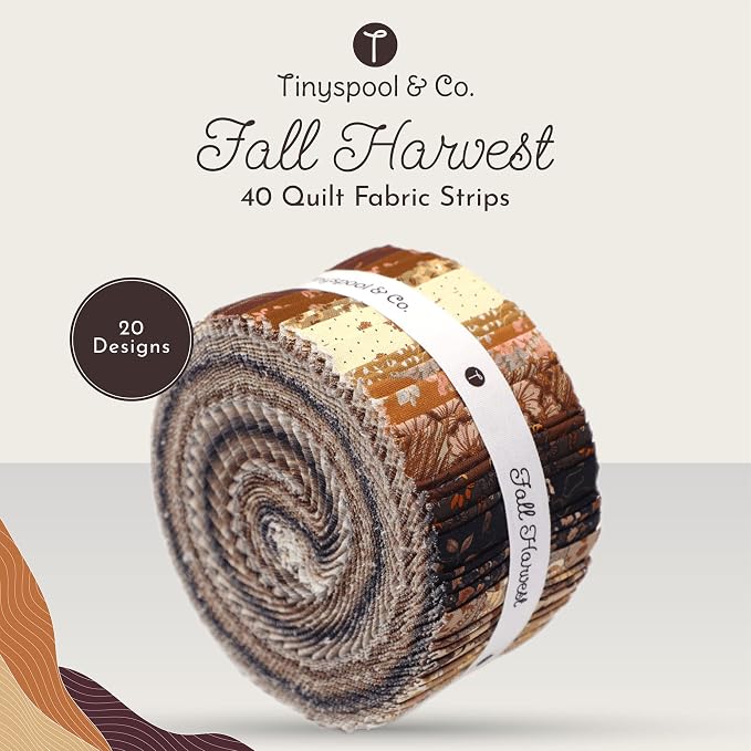 Tinyspool & Co.'s Twirlie Roll 40 Precut Quilting Fabric Strips for Quilting Supplies, Crafting, and Sewing, Soft Cotton Strip for Blanket, Rug, Upholstery, Home Decor, and Purse Making, Fall Harvest