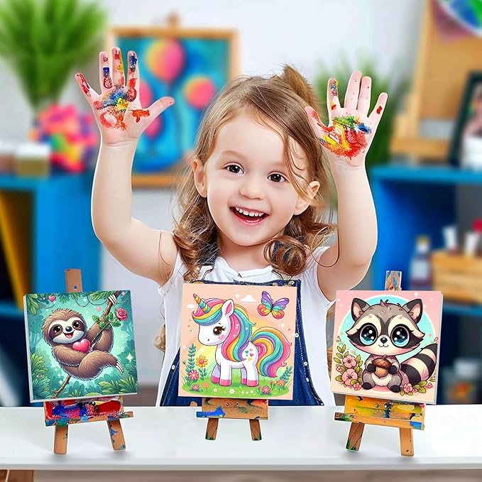 cviokrdu 4 Pack Paint by Numbers Kit for Kids with Frame - Wooden Easel, Animal Paint by Numbers for Kids Ages 4 8 12, Easy Animals Acrylic Oil Painting Kits for Home Wall Decoration 8x8 inch