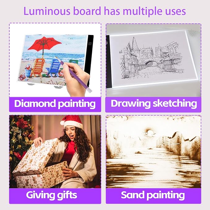 DNSGOOR 186Pcs Diamond Art Accessories Kit with A4 LED Light Pad