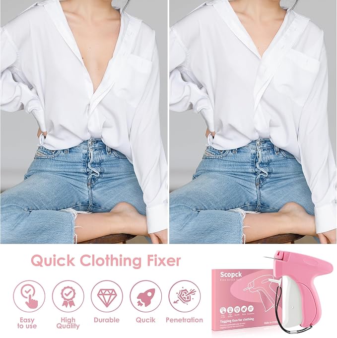 Stitch Gun for Clothes - Handheld Stitch Gun Quick Clothing Fixer - Tagging Gun - Includes 6 Needle, 1000 Black Fasteners & 1000 White Fasteners