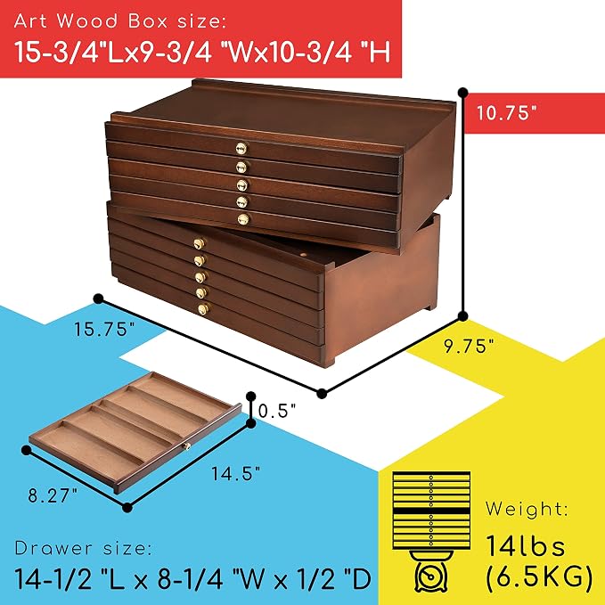 MEEDEN 10-Drawer Art Supply Storage Box: Beech Wood Art Organizer Box