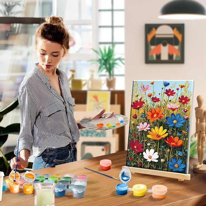 YOYA Framed Paint by Numbers Kit for Adults, Flowers, 8x12 Inch