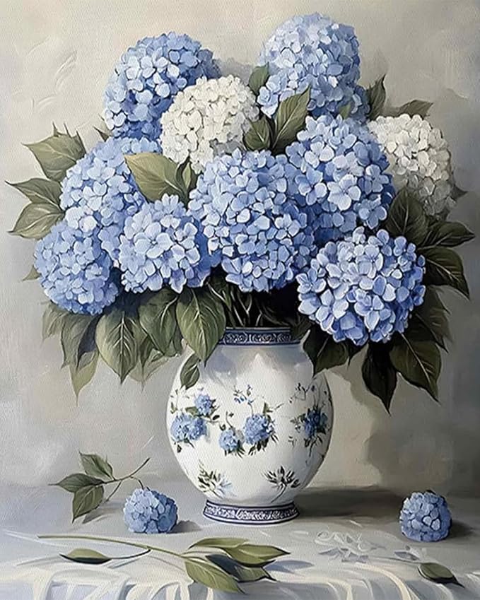 Paint by Numbers Kit for Adults, Blue Hydrangea Paint by Numbers Kits | Easy Beautiful Flowers Adult Paint by Number Kits on Canvas, DIY Acrylic Oil Painting by Numbers for Home Decor 16X20 inch