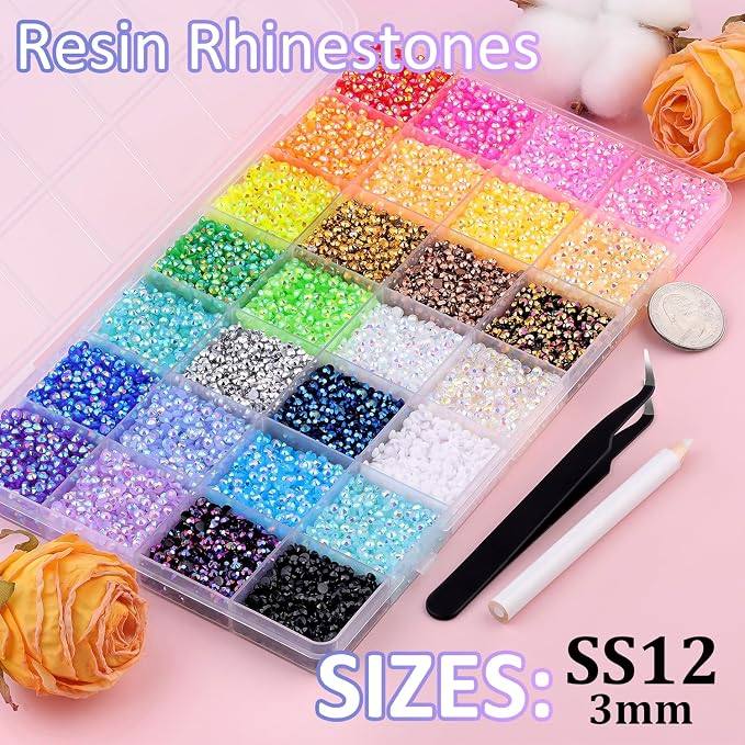 TINKRSTUFF 38000Pcs 3mm Jelly Rhinestones Bedazzling Kit | 28 Colors Flatback Gems with 3Pcs B7000 Jewelry Glue, Diamond Art Tools for Bedazzling Shoes Books Crafts Nail Art