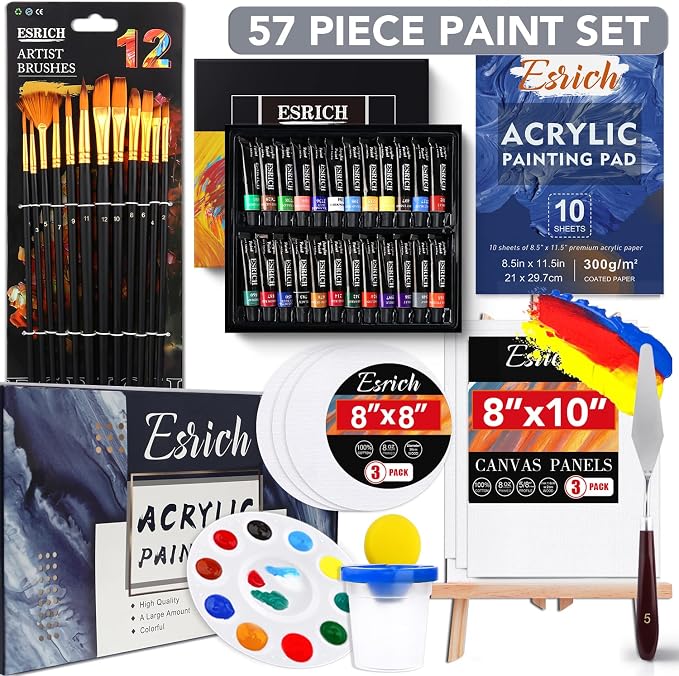 ESRICH 57PCS Acrylic Paint Canvas Painting Kit with 24 Paints