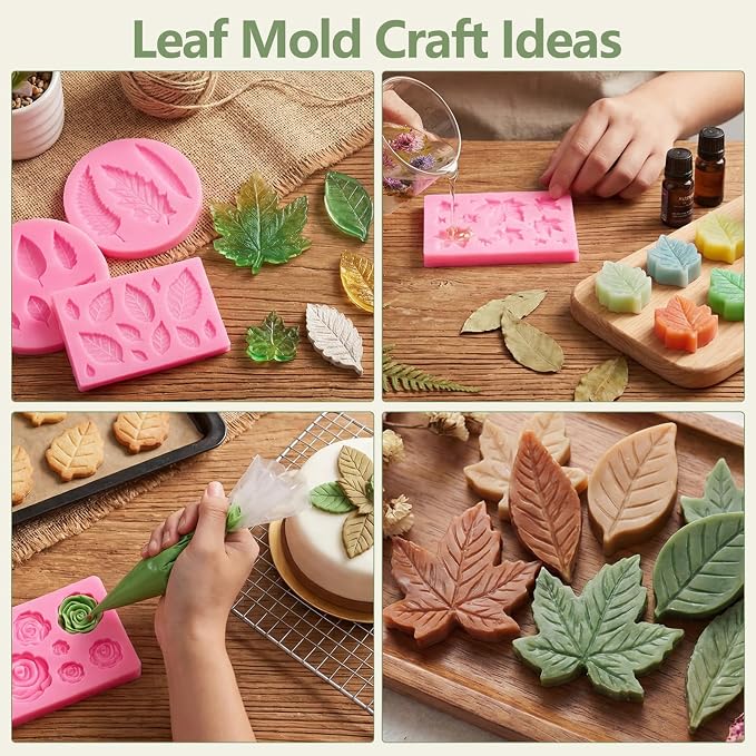 Pimoys 7 Pcs Leaf Silicone Mold for Resin Soap Fondant