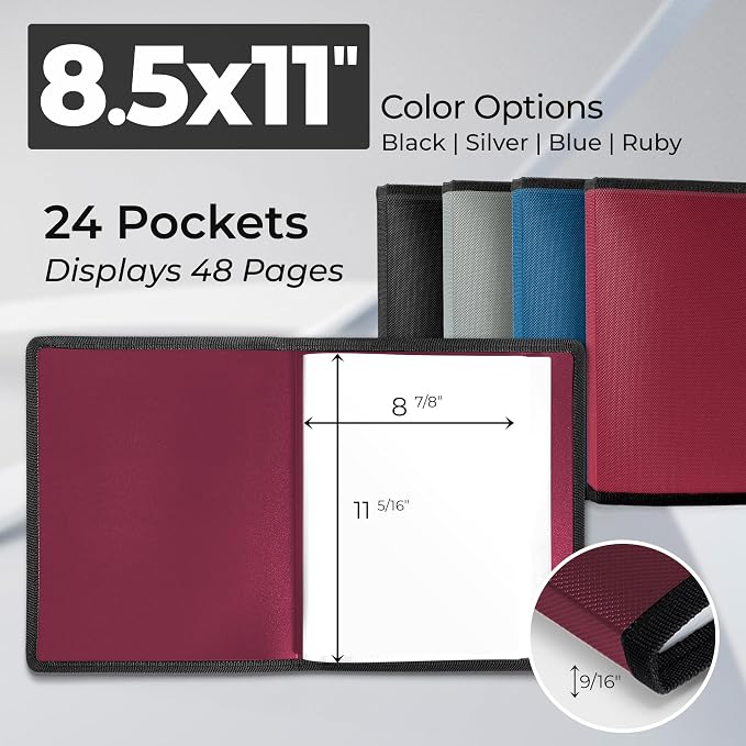 Dunwell Art Portfolio 8.5x11, 24 Pockets, Displays 48 Pages, Ruby
