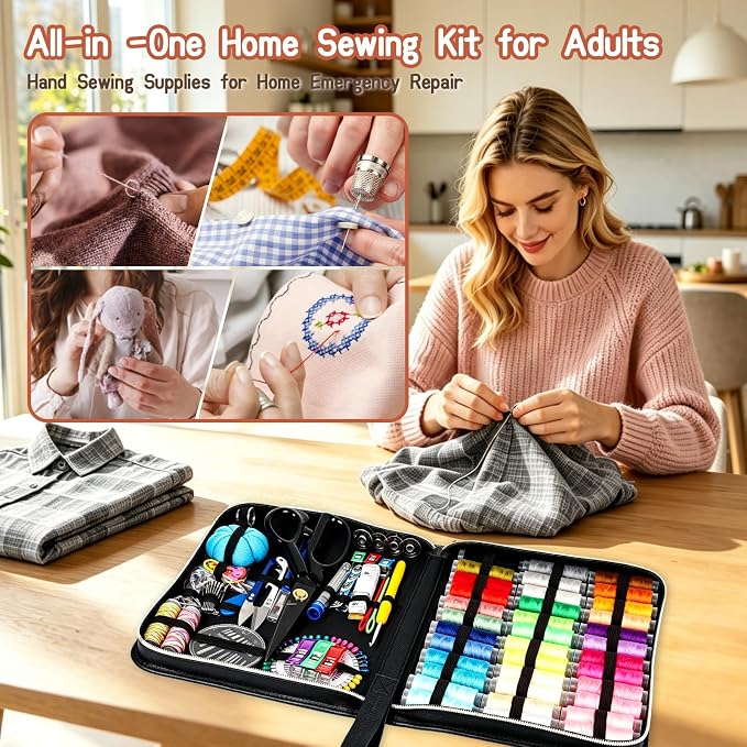 Hoarecal Sewing Kit for Adults, 241 Pcs Upgraded Needle and Thread Kit Hand Travel Sewing Supplies Repair Kits for Home Dorm College Beginners - Gifts for Mom Grandma