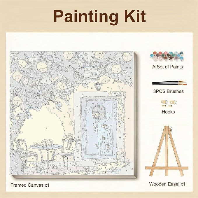 Gemozaic Lemon Tree Paint by Numbers Kit for Adults with Frame and Easel | Lemon Framed Adults' Paint by Number Kits, Oil Acrylic Painting for Home, Office, Wall Decor, 8 x 8 Inch