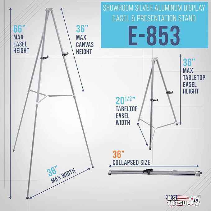 U.S. Art Supply 66" High Gallery Silver Metal Display Easel, Large