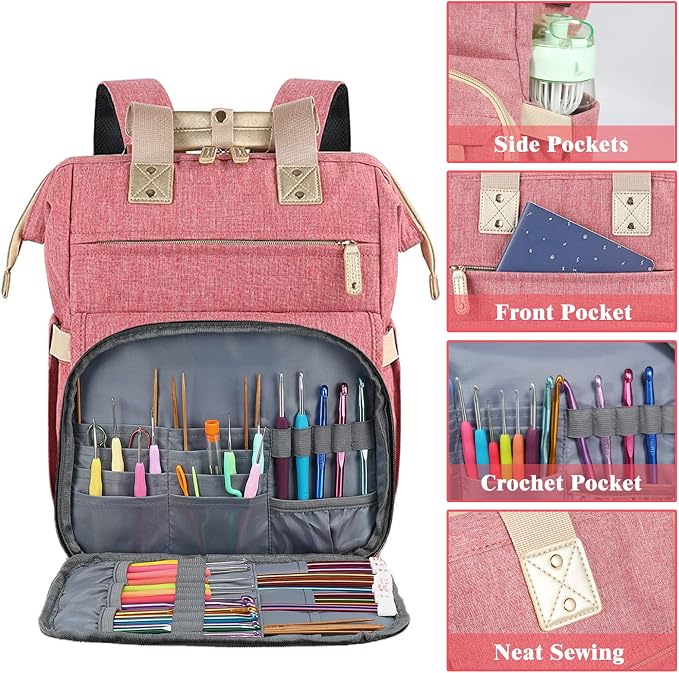 LTINVECK Crochet Backpack,Knitting Bag Backpack Yarn Storage Organizer Travel Bag,Yarn Storage Tote Bag for Knitting Needles,Crochet Hooks Accessories
