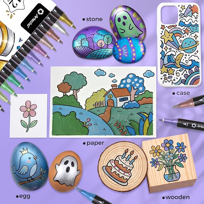 Artecho Acrylic Paint Markers 12 Metallic Colors