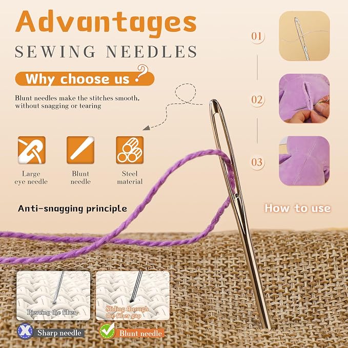 TLKKUE 12 Pcs/3 Sizes Large-Eye Blunt Needles, Steel Yarn Needle Silver | Tapestry Needle with Needle Threader for Sewing Crochet Knitting Embroidery (Silver 2.08in/2.36in/2.76in)