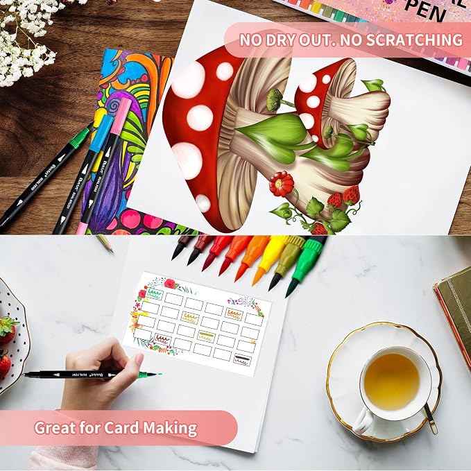 36 Dual Brush Markers for Adult Coloring Books, Double Tip Pens Art Set | Fine & Brush Tips Pen for Journaling, Calligraphy, Drawing , DIY Craft Supplies for Gifts Trendy Stuff