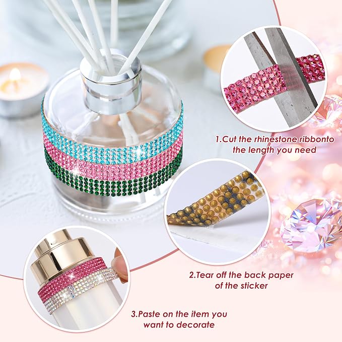 Rhinestone Ribbon Self Adhesive Crystal Rhinestones, 12-Rolls Bedazzling Strips, 12-Yard Rhinestone Strips for DIY Craft, Bedazzling Kit for DIY Craft, Rhinestones for Crafting Art Decoration