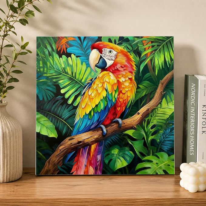 AUKELHJ Framed Paint by Numbers Kit for Adults, Parrot, 10x10 inch