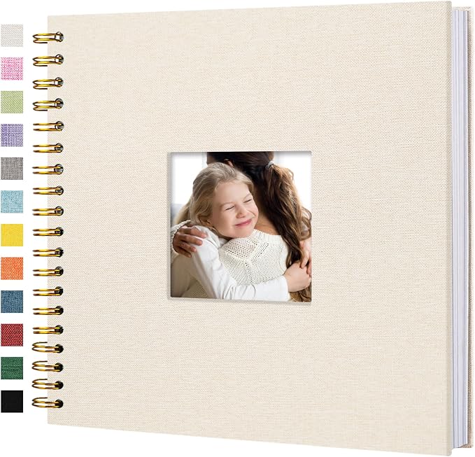10"x10" Scrapbook Photo Album Linen Cover 40 Sheets 80 Pages White Paper | Beige Hardcover Kraft White Pages Memory Book, for Travel Wedding Guest Book Christmas Baby Fits 4x6 & Instant Photos