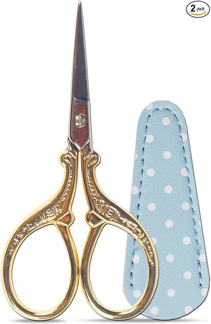 Embroidery Scissors with Leather Cover 3.6 inch Sewing Craft Sharp | Crochet Scissors for Fabric Cutting Paper Crafting Office Sewing Handicrafts Tool Small Sewing Scissors