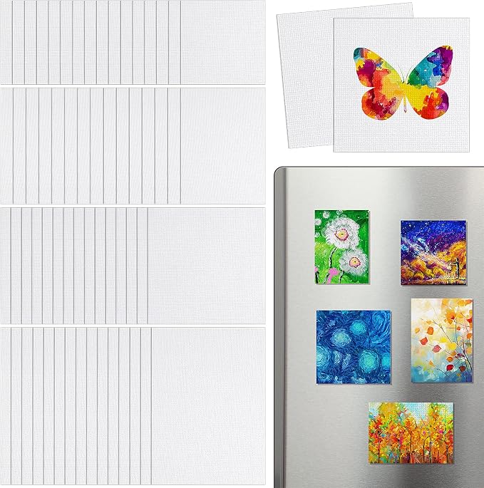Engrowtic 60 Pcs 60 Pcs Mini Magnetic Canvas Panel Boards 3" x 3" 2.5" x 2.5" 2.2" x 3" 3" x 4" Magnetic Painting Canvas Panel Assorted Size for Painting Fridge Locker Art Crafts DIY