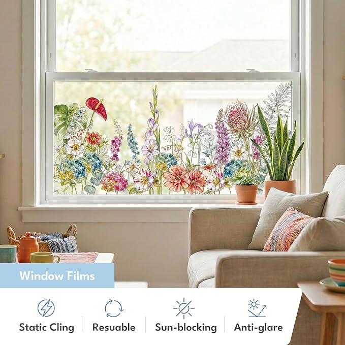 ADD.HERES Stained Glass Window Film, Window Film Decorative, 17.5 x 78.7 in