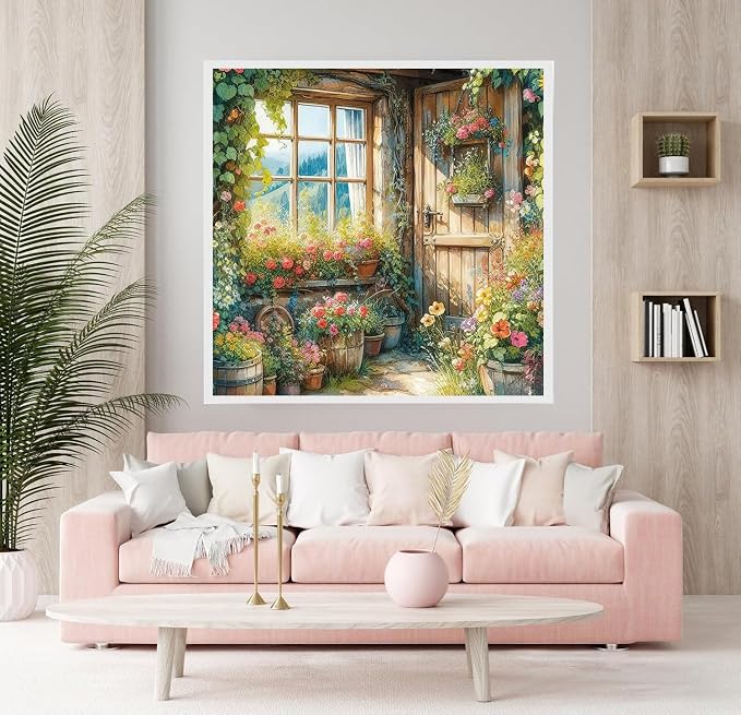 Accompany Wind Diamond Painting Kits for Adults, Windows Flower Diamond Art Kits for Beginners,5D Round Full Drill Diamonds Gem Art Crafts for Home Wall Decor Gifts 14x14 Inch
