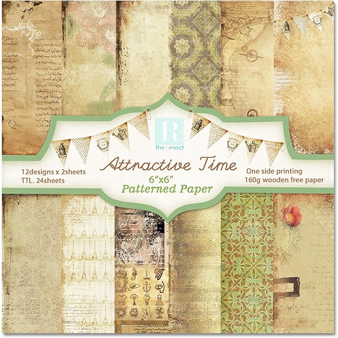 Vintage Aesthetics Scrapbooking Paper Pad - 24 Sheets 6'' x 6'' Patterns Designed Old Memories Material for Junk Journals Decoupage Diary Supplies DIY Crafts Gift Folded Wrapping