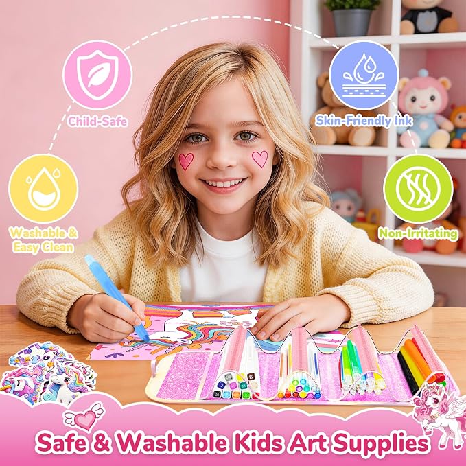 DreamyCandy 70 Pcs Washable Markers Set for Kids 4-8, Unicorn Art Set Gifts