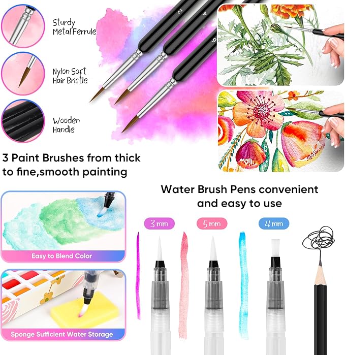 Taotree Watercolor Paint Set 168 Colors, Art Supplies Travel Water Colors | Coloring Set Watercolors Kit with 3 Paints Brushes, Crafts Painting Supplies, Drawing for Adults Artist Drawing