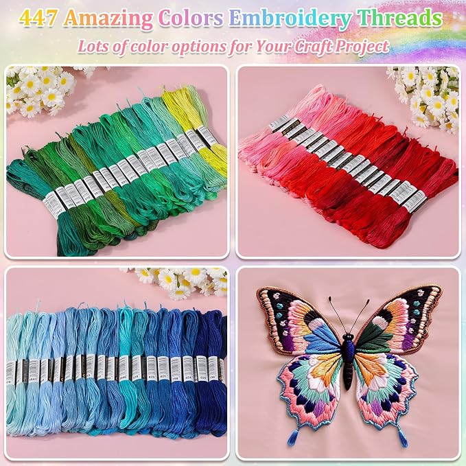 Paxcoo 447 Colors Embroidery Floss Cross Stitch Thread Friendship Bracelet Making String with Needles