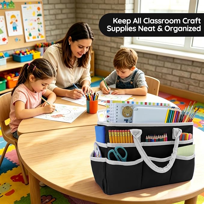 AKAYOK Art Supply Organizer Tote Bag, Portable Craft Bags with Handles | Foldable Storage Tote with 10 Pockets & Adjustable Divider for Stationary, Sewing, Scrapbooking Supplies, Medical Supplies