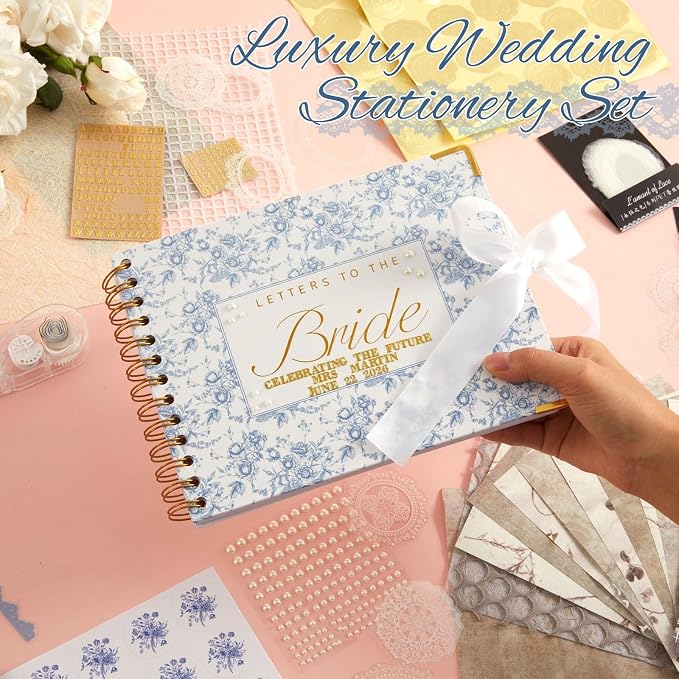 Letters to Bride Scrapbook,8.5 X 7 Inch,Floral,Blue