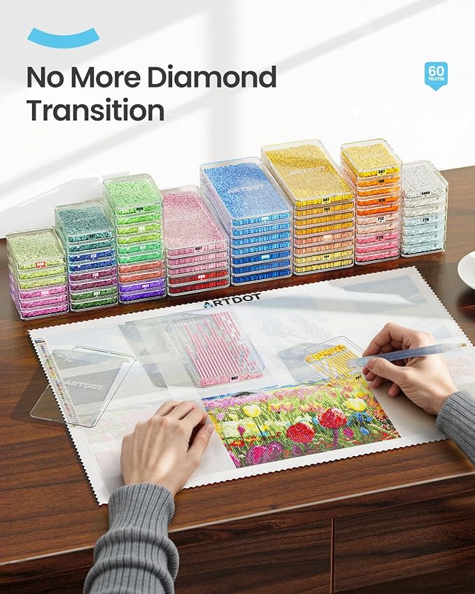 ARTDOT 60-Piece Diamond Art Storage Trays Kits for Adults with Lids, 2-in-1 Stackable Diamond Painting Accessories and Tools